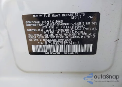 2015 Subaru Forester 2.0Xt Premium из США, поврежденный, VIN JF2SJGDC9FH534760